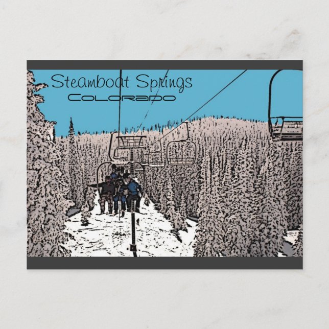 Steamboat Springs Colorado day on lift postcard (Front)