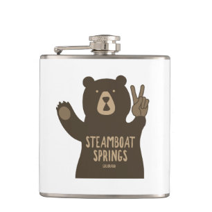 Steamboat Springs Colorado Peace Bear Hip Flask