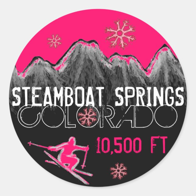 Steamboat Springs Colorado pink ski stickers (Front)