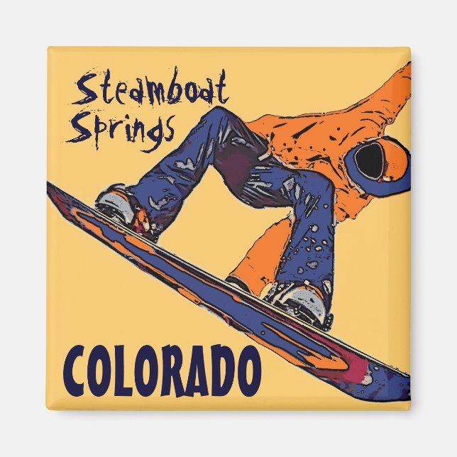 Steamboat Springs Colorado snowboard magnet (Front)
