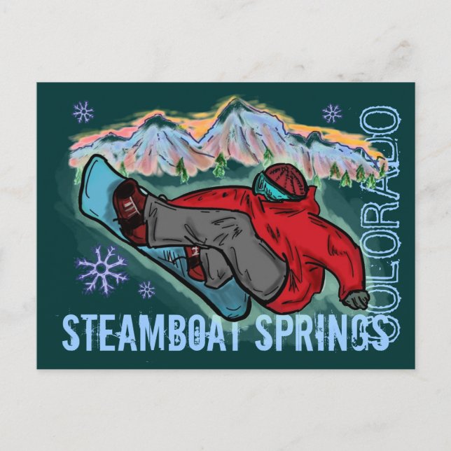 Steamboat Springs Colorado snowboarder postcard (Front)