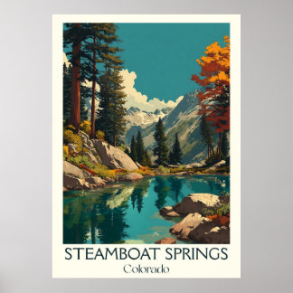 Steamboat Springs Colorado Vintage Ski River Art Poster