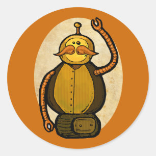 Steambot Antique Robot Classic Round Sticker
