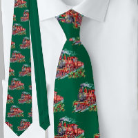 Steamer Train Red on Green Festive