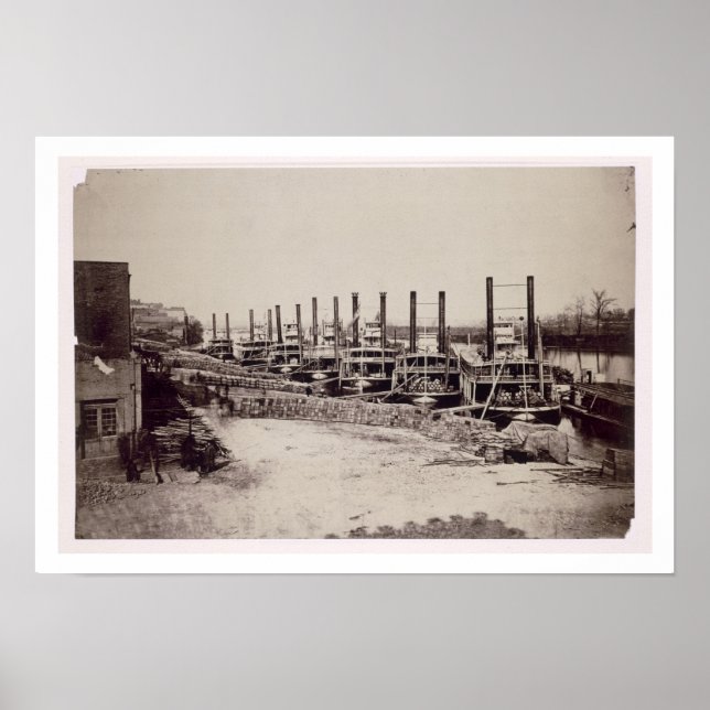 Steamers on the Mississippi (b/w photo) Poster (Front)