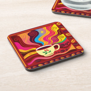 Steaming Coffee Cup Pattern Coaster