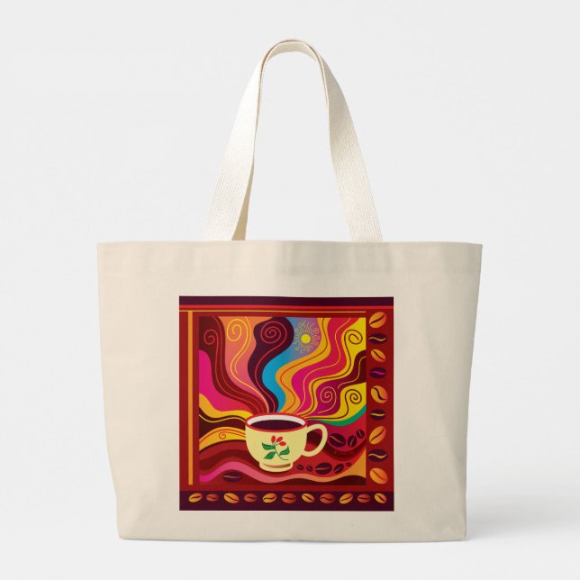 Steaming Coffee Cup Pattern Large Tote Bag (Back)