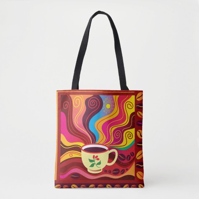 Steaming Coffee Cup Pattern Tote Bag (Front)