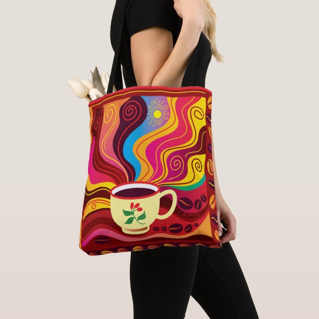 Steaming Coffee Cup Pattern Tote Bag (Close Up)