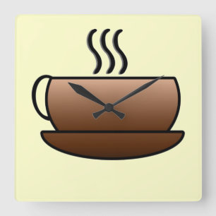 Steaming Coffee Mug Square Wall Clock