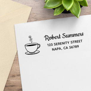 Steaming Cup of Coffee Address Rubber Stamp