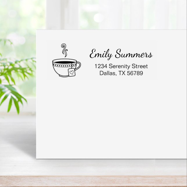 Steaming Cup of Tea Address Rubber Stamp (Creator Uploaded)