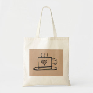 Steaming Hot Coffee Cup with Glitter Heart Tote Bag
