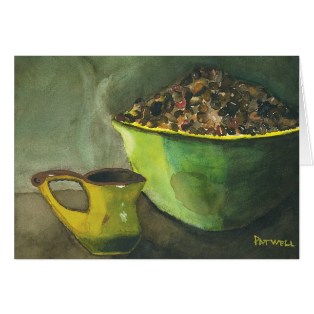 Steaming Morning Cup of Coffee Bowl Coffee Beans (Front Horizontal)