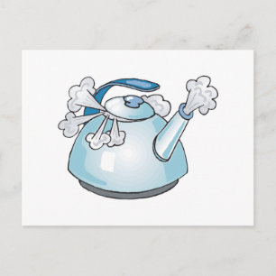 steaming tea pot kettle postcard