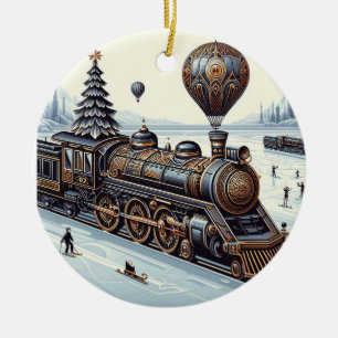 Steaming Through Winter's Wonderland Ceramic Tree Decoration