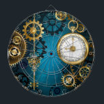 Steampun turquoise Background with Gears<br><div class="desc">Turquoise,  textured,  steampunk background with brass and gold gears,  a silver key and the clock. Steampunk style.</div>