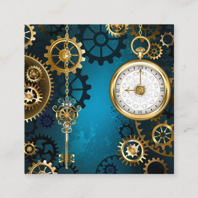 Steampun turquoise Background with Gears Appointment Card (Front)