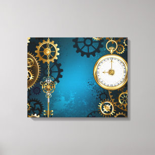 Steampun turquoise Background with Gears Canvas Print