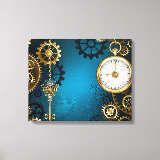 Steampun turquoise Background with Gears Canvas Print (Front)
