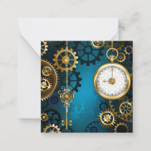 Steampun turquoise Background with Gears Card