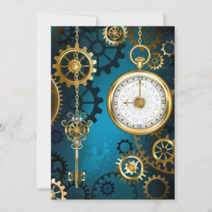 Steampun turquoise Background with Gears Card