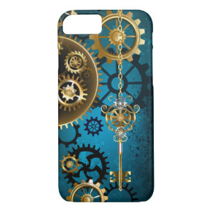 Steampun turquoise Background with Gears Case-Mate iPhone Case