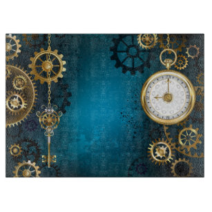 Steampun turquoise Background with Gears Cutting Board