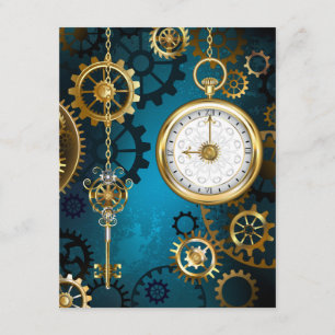 Steampun turquoise Background with Gears Enclosure Card