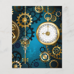 Steampun turquoise Background with Gears Flyer