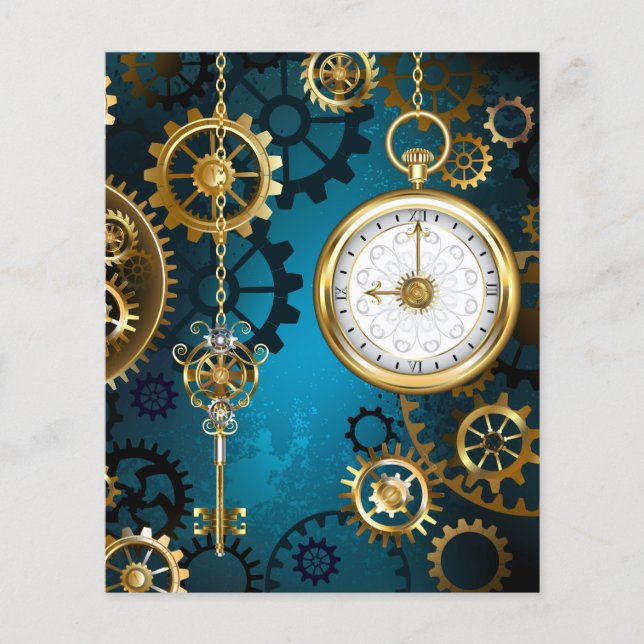 Steampun turquoise Background with Gears Flyer (Front)