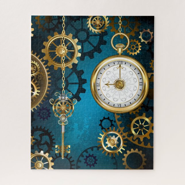 Steampun turquoise Background with Gears Jigsaw Puzzle (Vertical)