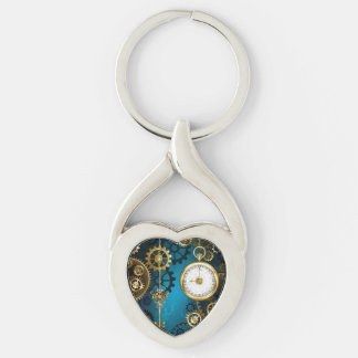 Steampun turquoise Background with Gears Key Ring