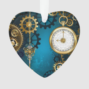 Steampun turquoise Background with Gears Ornament