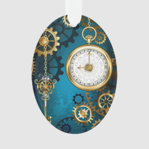 Steampun turquoise Background with Gears Ornament