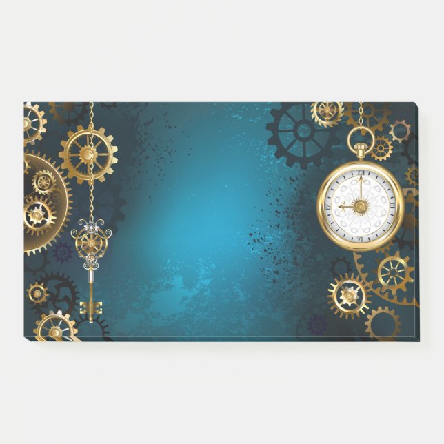 Steampun turquoise Background with Gears Post-it Notes (Front)