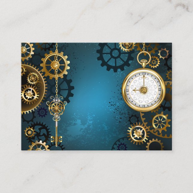 Steampun turquoise Background with Gears Referral Card (Front)