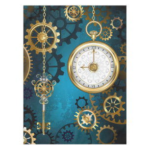 Steampun turquoise Background with Gears Tablecloth