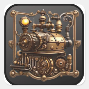 Steampunk #3 Train Locomotive Square Sticker