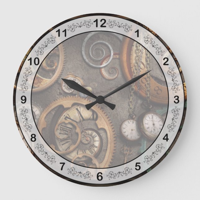Steampunk - Abstract - Time is complicated Large Clock (Front)