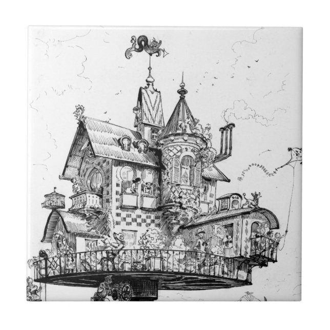 Steampunk Aerial House by Albert Robida Tile (Front)