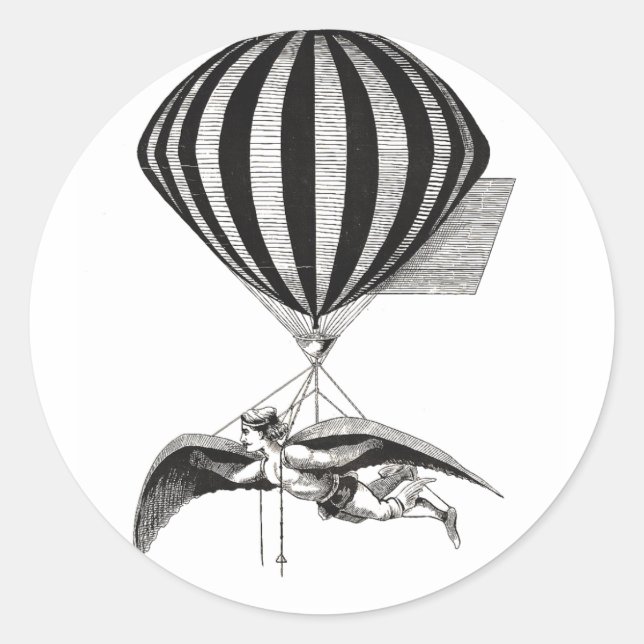 Steampunk Aerialist & Balloon Classic Round Sticker (Front)