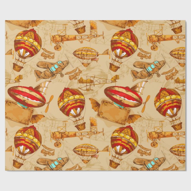 Steampunk aeronautic pattern wrapping paper (Flat)