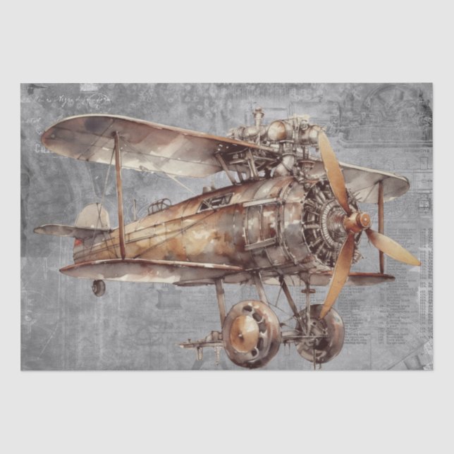 Steampunk Aeroplane Aircraft Tissue Paper (Front)