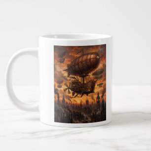 Steampunk Airship Fleet Victorian City Sunset Large Coffee Mug