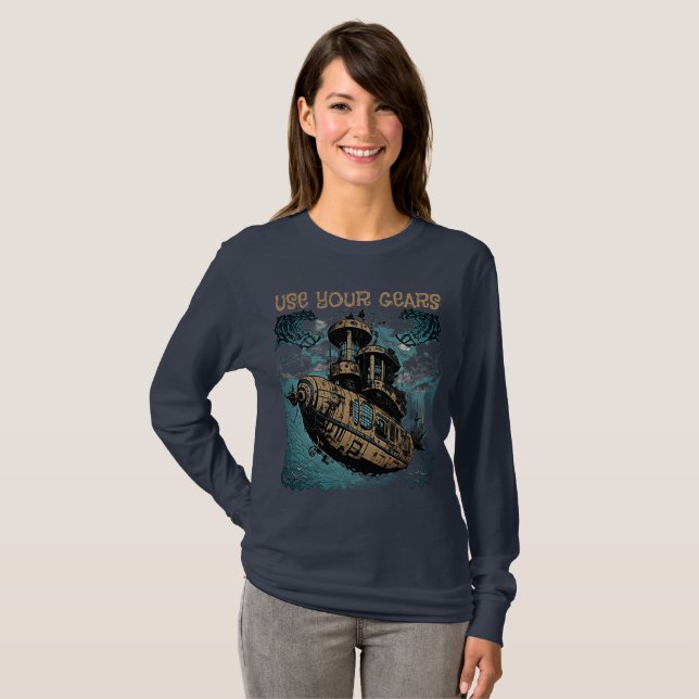 SteamPunk Airship - Use Your Gears T-Shirt (Front Full)