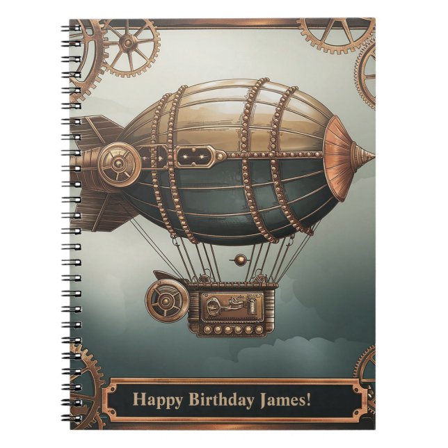 Steampunk Airship Vintage Adventure Design Notebook (Front)