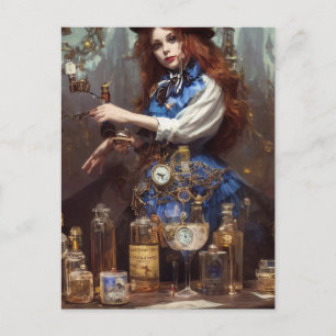 Steampunk Alice in the Lab Postcard