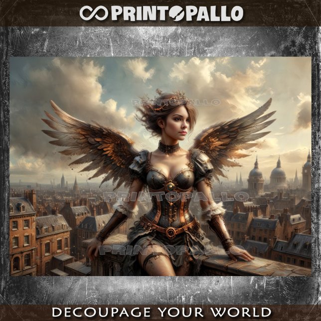 Steampunk angel in Victorian landscape Tissue Paper (Creator Uploaded)