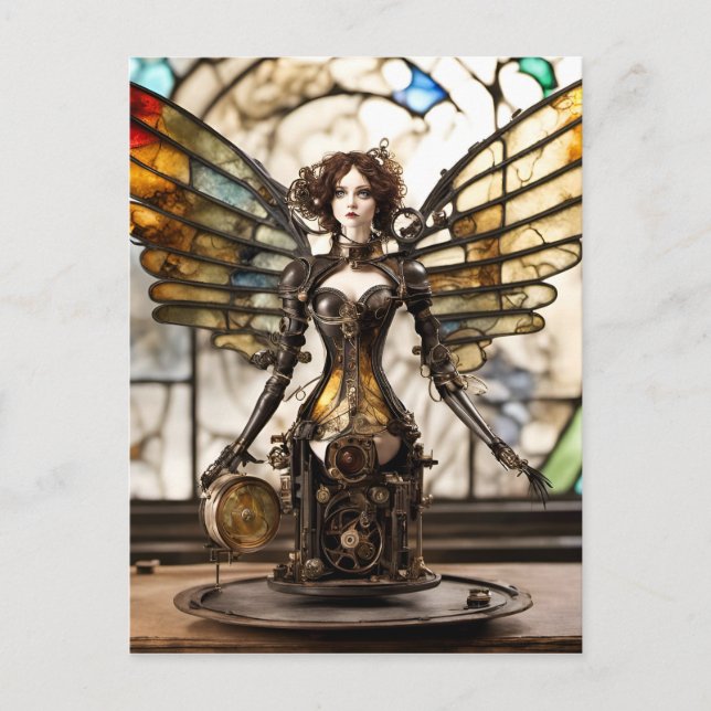 Steampunk Angel Mixed Media Doll Postcard (Front)